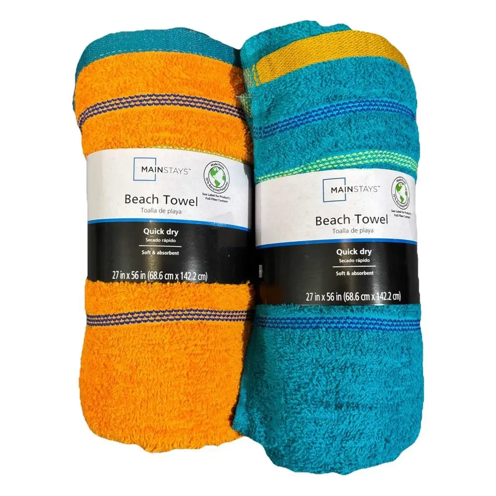 2 PACK Printed Beach Towels 84% Cotton Soft Papaya Juice Teal Sachet Hang Loop